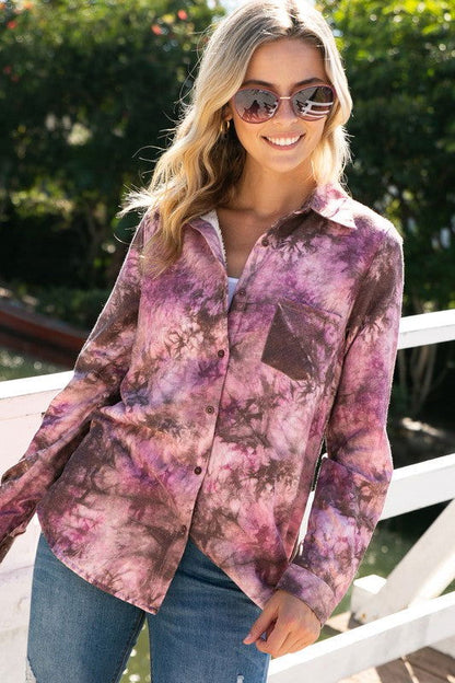 E Luna Plus Tie Dye Button Down Shirts us.meeeshop - 