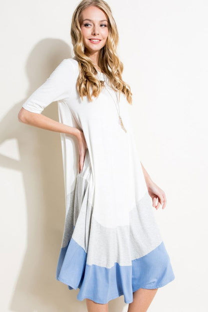 E Luna Solid Color Block Swing Dress us.meeeshop - 