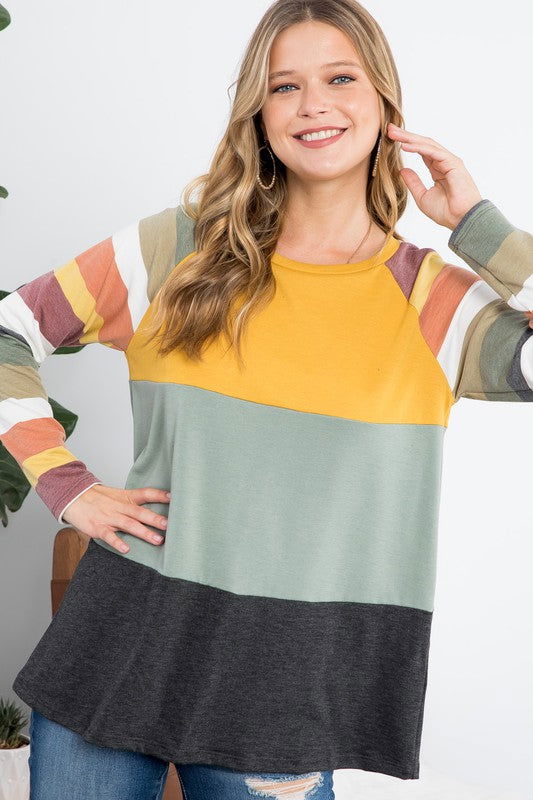 E Luna Stripe Colorblock Top us.meeeshop - 