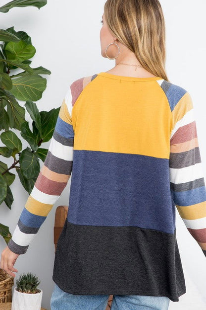 E Luna Stripe Colorblock Top us.meeeshop - 