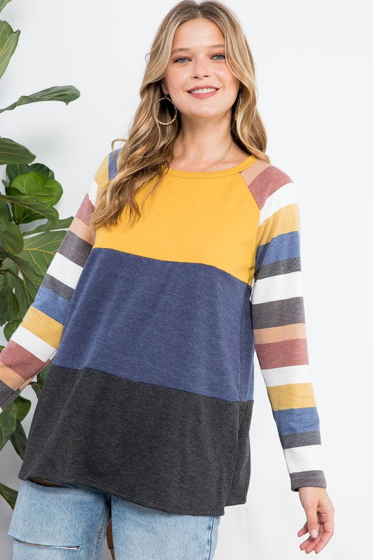 E Luna Stripe Colorblock Top us.meeeshop - 