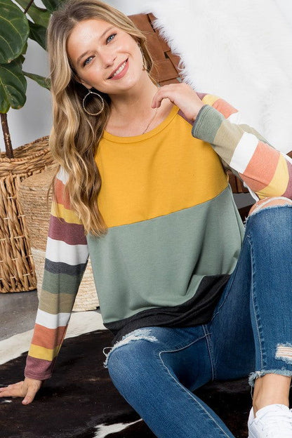 E Luna Stripe Colorblock Top us.meeeshop - 