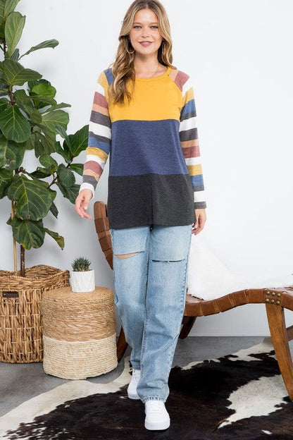 E Luna Stripe Colorblock Top us.meeeshop - 