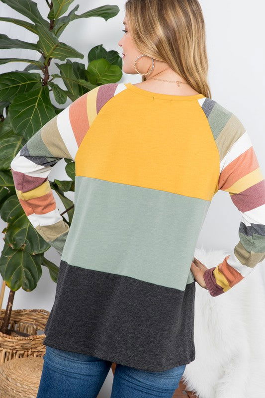 E Luna Stripe Colorblock Top us.meeeshop - 