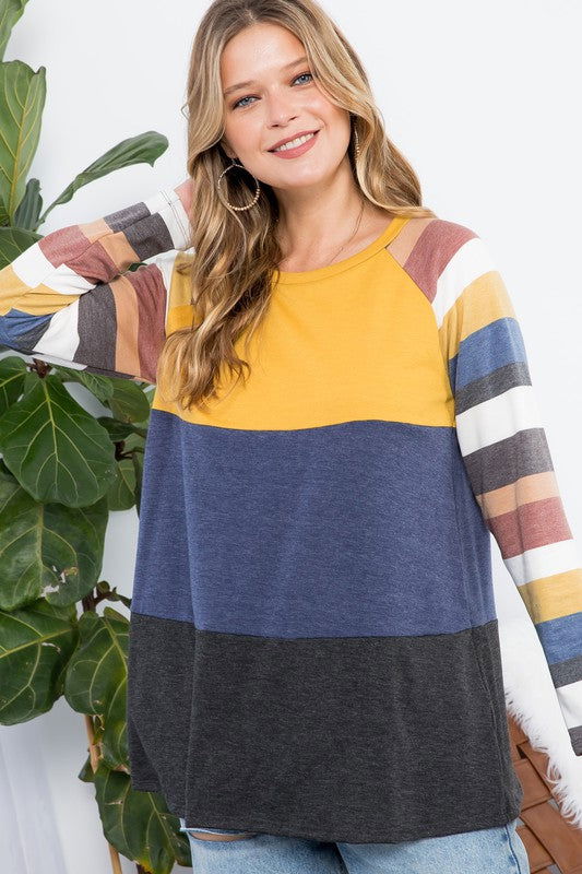 E Luna Stripe Colorblock Top us.meeeshop - 