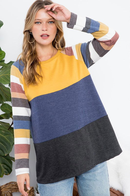 E Luna Stripe Colorblock Top us.meeeshop - 