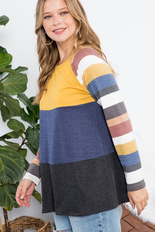 E Luna Stripe Colorblock Top us.meeeshop - 