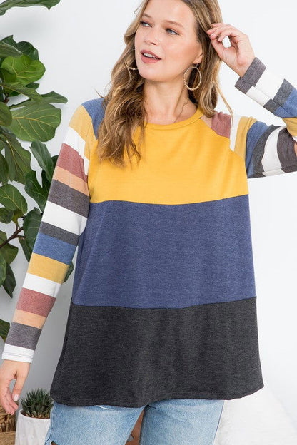 E Luna Stripe Colorblock Top us.meeeshop - 