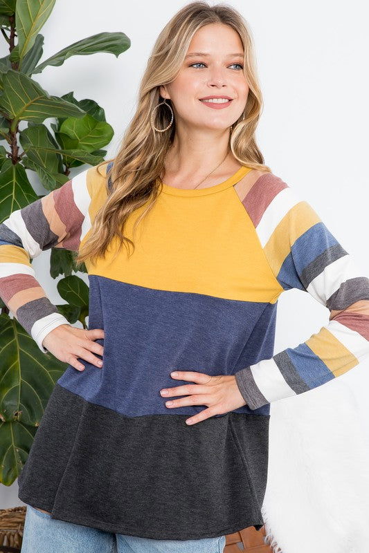 E Luna Stripe Colorblock Top us.meeeshop - 