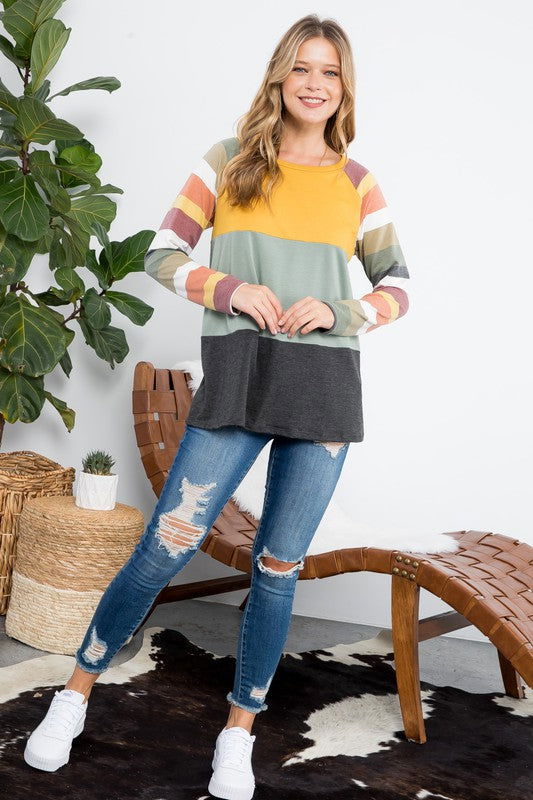 E Luna Stripe Colorblock Top us.meeeshop - 