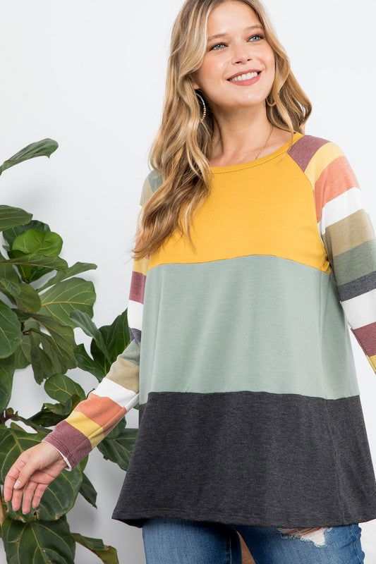 E Luna Stripe Colorblock Top us.meeeshop - 