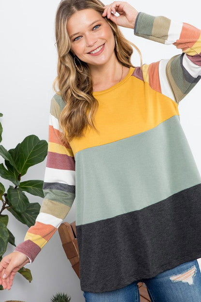 E Luna Stripe Colorblock Top us.meeeshop - 