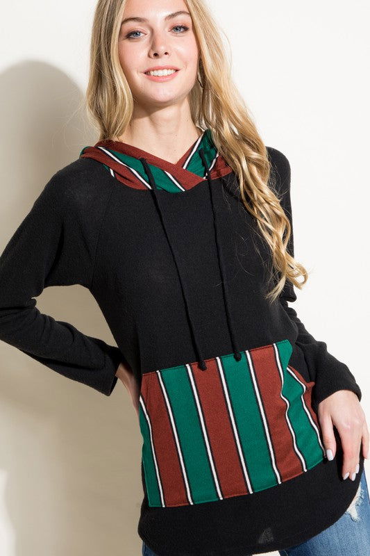 E Luna Stripe Mixed Sweatshirt us.meeeshop - Shirts & Tops