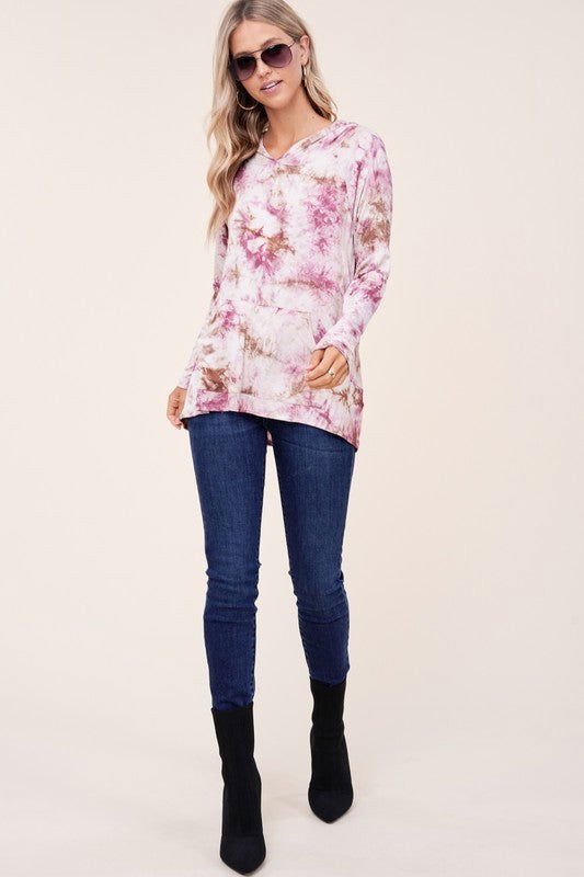 E Luna Tie Dye Hoodie High Low Plus Top us.meeeshop - 