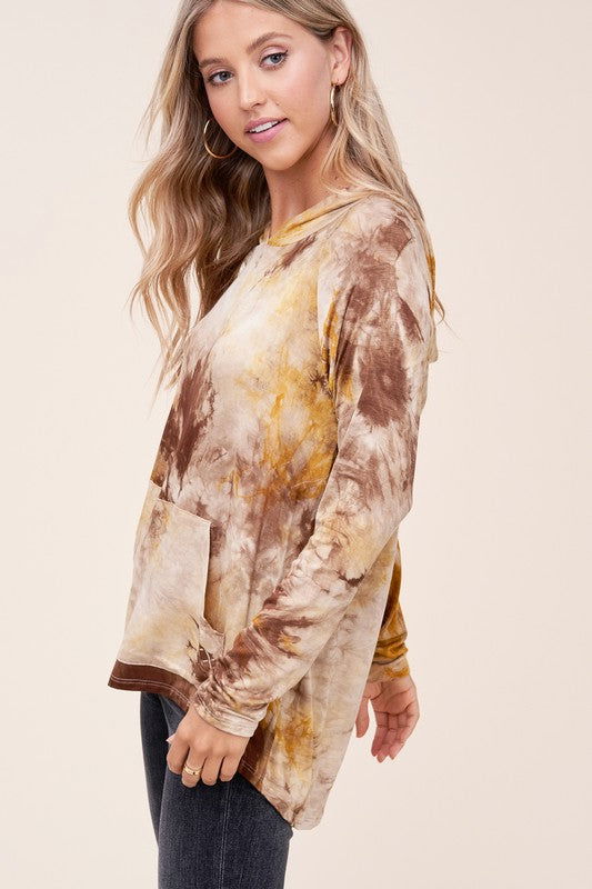 E Luna Tie Dye Hoodie High Low Plus Top us.meeeshop - 