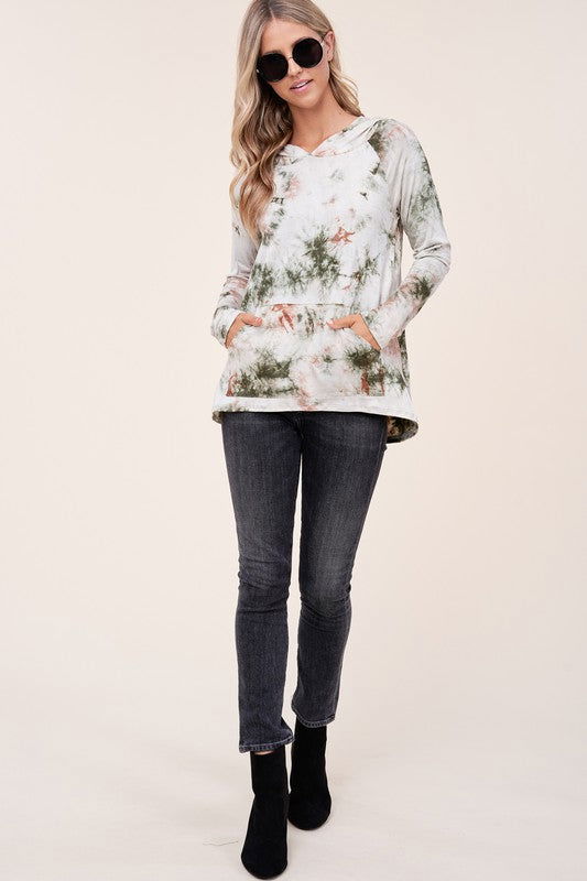 E Luna Tie Dye Hoodie High Low Plus Top us.meeeshop - 