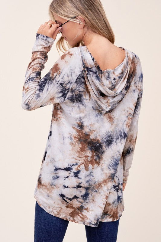 E Luna Tie Dye Hoodie High Low Plus Top us.meeeshop - 