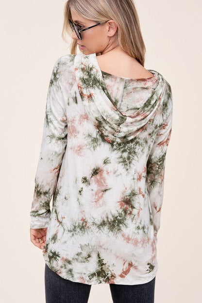 E Luna Tie Dye Hoodie High Low Plus Top us.meeeshop - 