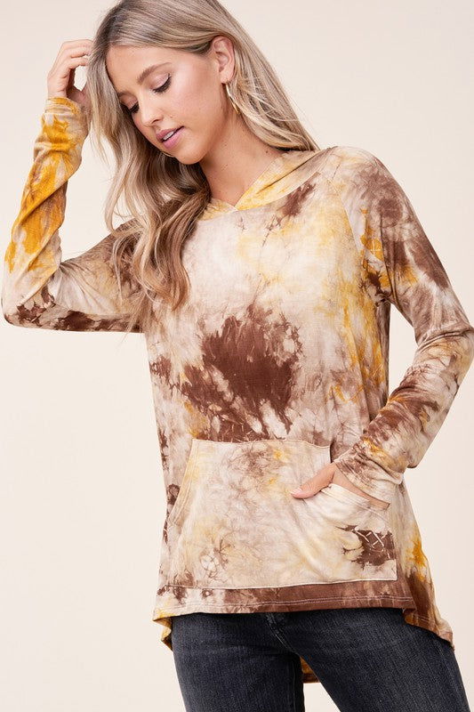 E Luna Tie Dye Hoodie High Low Plus Top us.meeeshop - Shirts & Tops