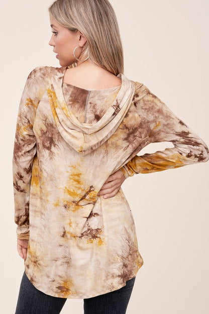 E Luna Tie Dye Hoodie High Low Plus Top us.meeeshop - 