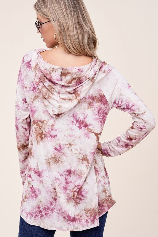 E Luna Tie Dye Hoodie High Low Plus Top us.meeeshop - 