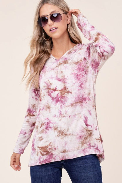 E Luna Tie Dye Hoodie High Low Plus Top us.meeeshop - 