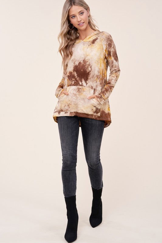 E Luna Tie Dye Hoodie High Low Plus Top us.meeeshop - 