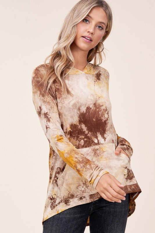 E Luna Tie Dye Hoodie High Low Plus Top us.meeeshop - 