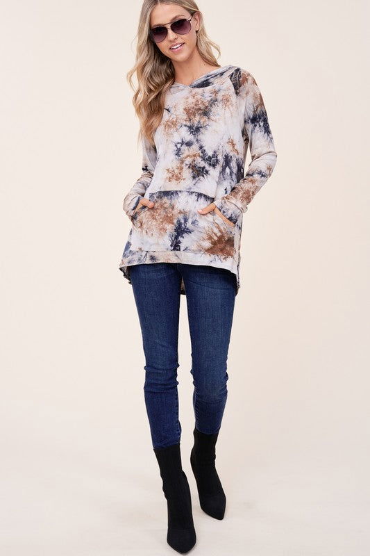 E Luna Tie Dye Hoodie High Low Plus Top us.meeeshop - 