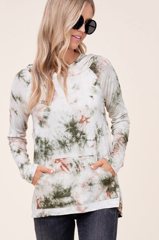 E Luna Tie Dye Hoodie High Low Plus Top us.meeeshop - 