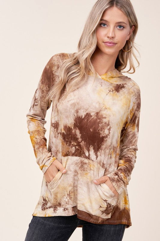 E Luna Tie Dye Print Hoodie High Low Top us.meeeshop - 