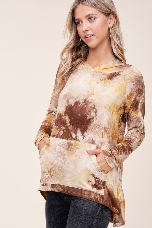 E Luna Tie Dye Print Hoodie High Low Top us.meeeshop - 