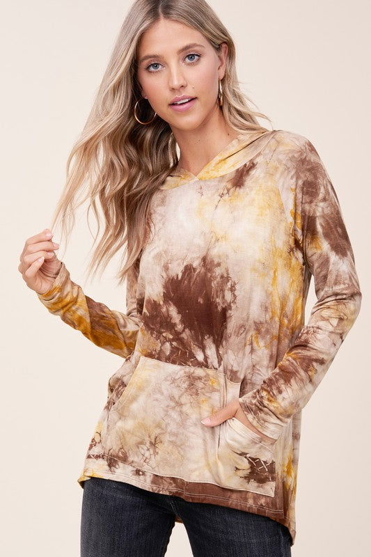 E Luna Tie Dye Print Hoodie High Low Top us.meeeshop - 