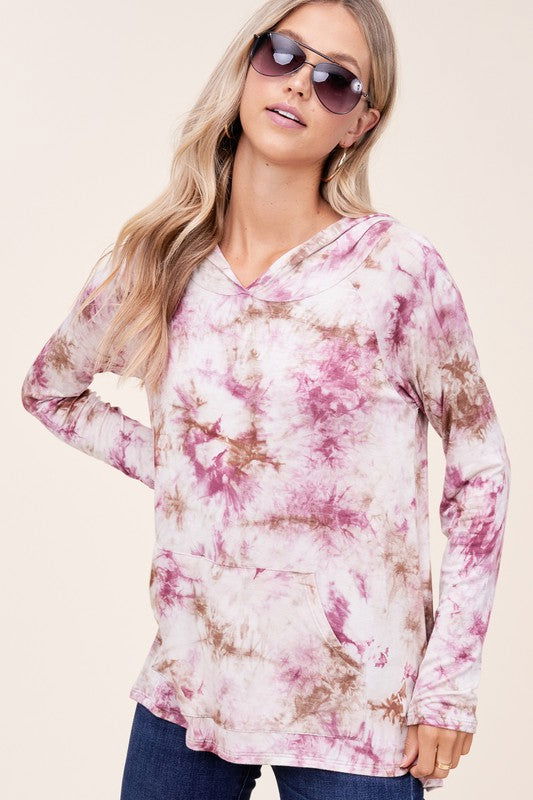 E Luna Tie Dye Print Hoodie High Low Top us.meeeshop - 