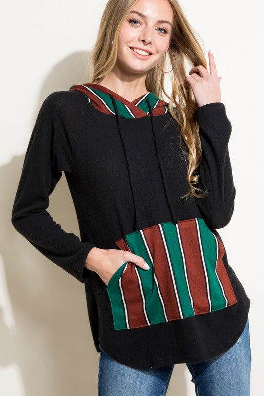 E Luna Stripe Mixed Sweatshirt - us.meeeshop