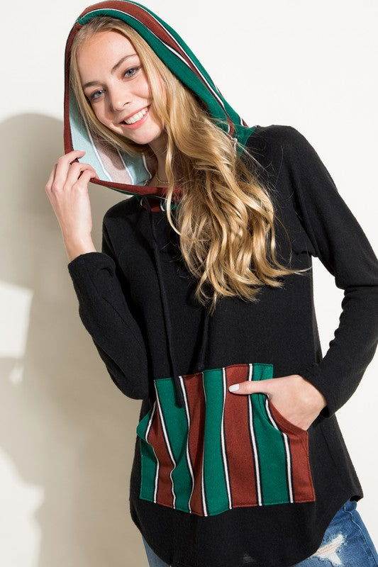 E Luna Stripe Mixed Sweatshirt - us.meeeshop