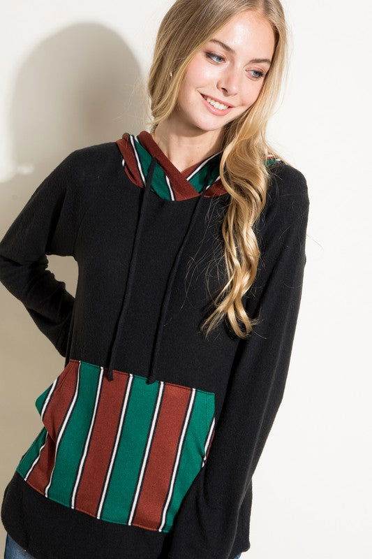 E Luna Stripe Mixed Sweatshirt - us.meeeshop