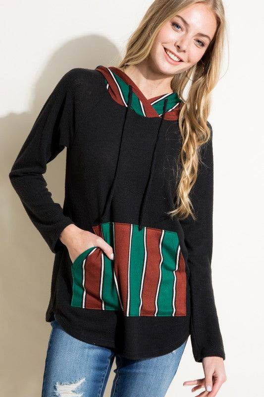 E Luna Stripe Mixed Sweatshirt - us.meeeshop