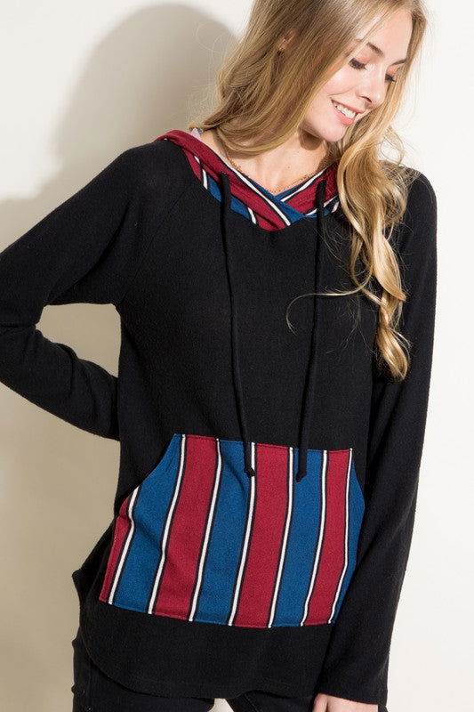 E Luna Stripe Mixed Sweatshirt - us.meeeshop