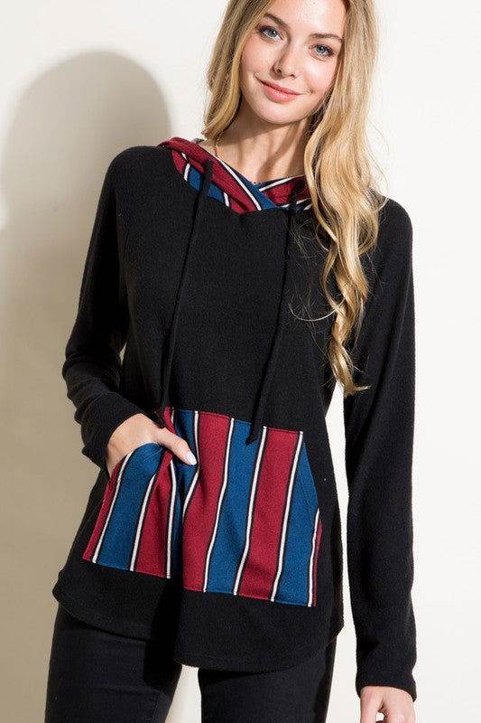 E Luna Stripe Mixed Sweatshirt - us.meeeshop