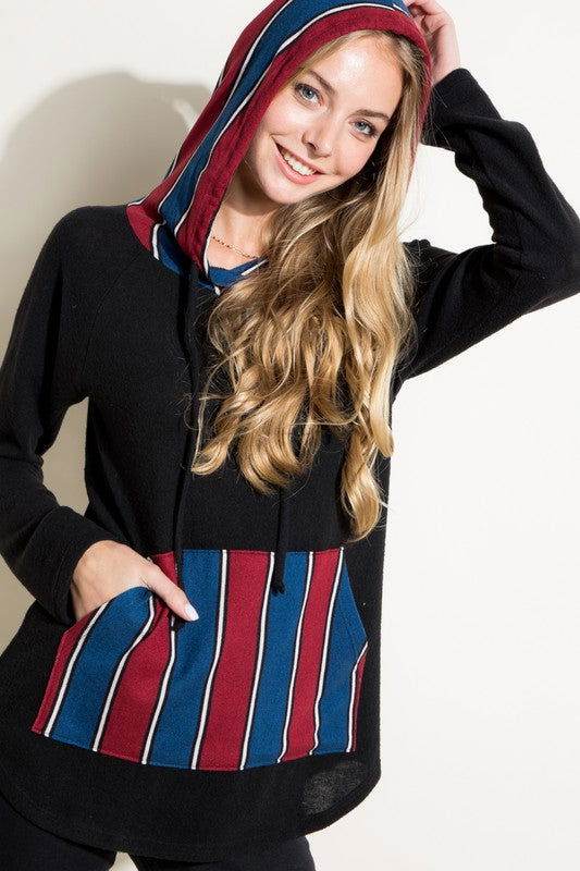 E Luna Stripe Mixed Sweatshirt - us.meeeshop