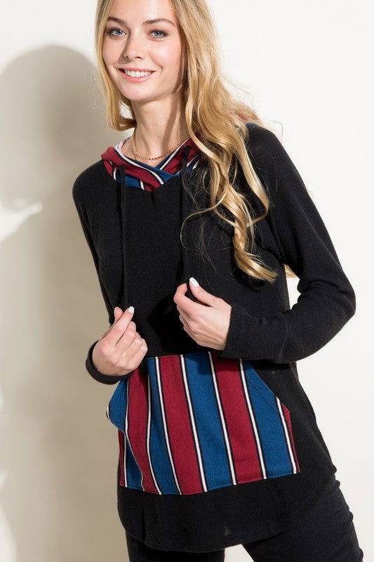 E Luna Stripe Mixed Sweatshirt - us.meeeshop