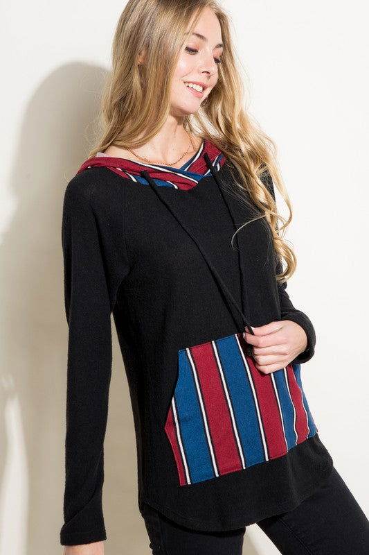 E Luna Stripe Mixed Sweatshirt - us.meeeshop