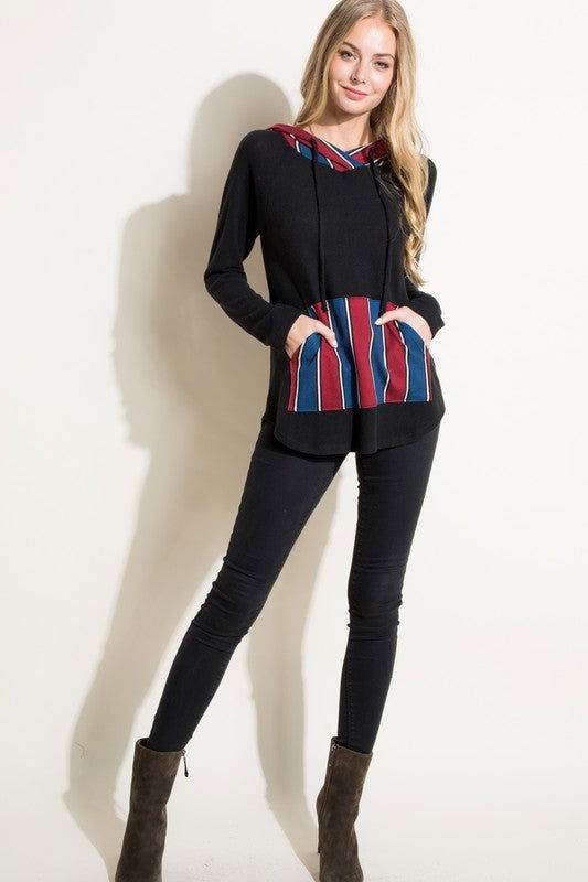 E Luna Stripe Mixed Sweatshirt - us.meeeshop