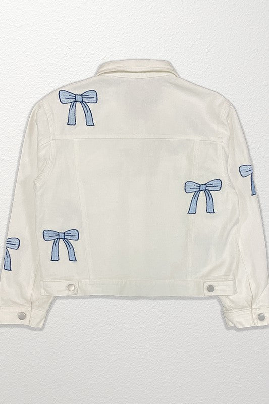 Embroidered bow denim jacket us.meeeshop - 