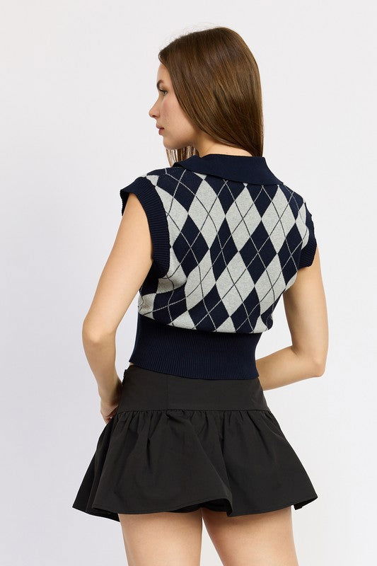 Emory Park Argyle Cropped Vest us.meeeshop - 