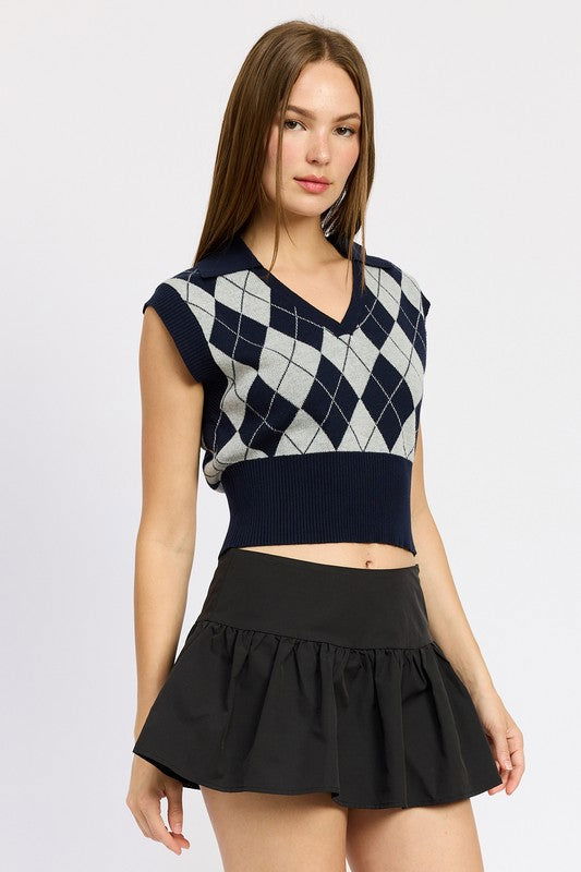 Emory Park Argyle Cropped Vest us.meeeshop - 