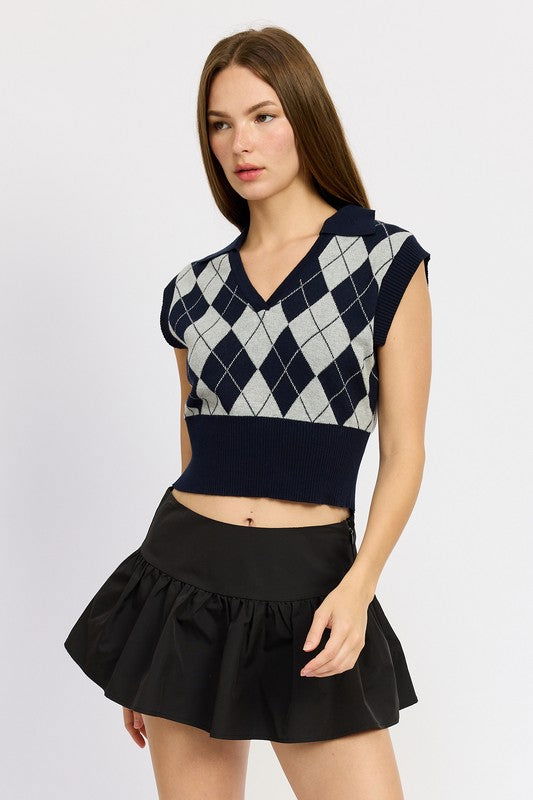 Emory Park Argyle Cropped Vest us.meeeshop - 