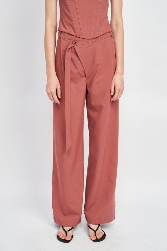 Emory Park | Asymmetrical Long Belt Trousers us.meeeshop - 