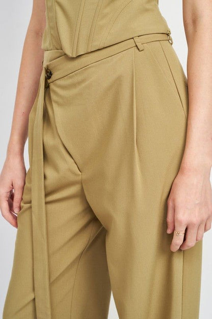 Emory Park | Asymmetrical Long Belt Trousers us.meeeshop - 